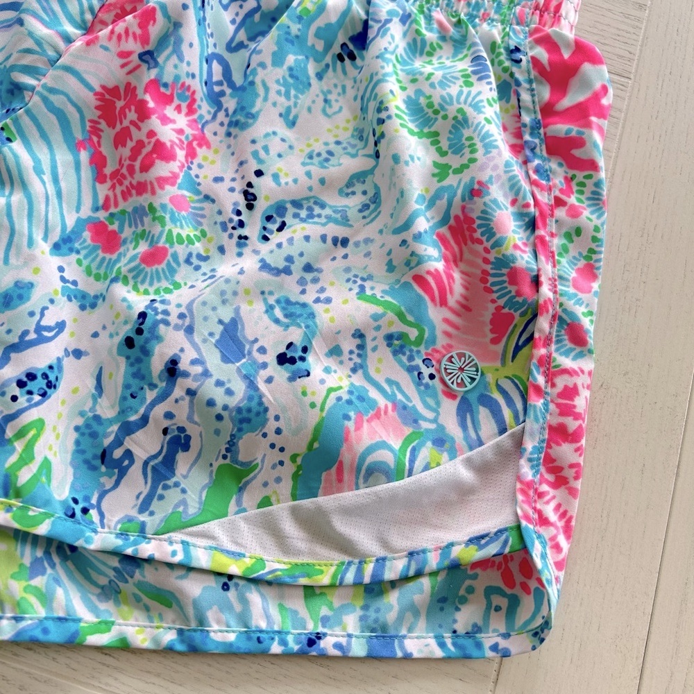 Lilly Pulitzer Athletic Shorts in Pink and Blue with Tropical Print - Picture 9 of 11